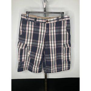 Islandia Mens 36" W36 Mens Plaid Cargo Shorts Blue White Red